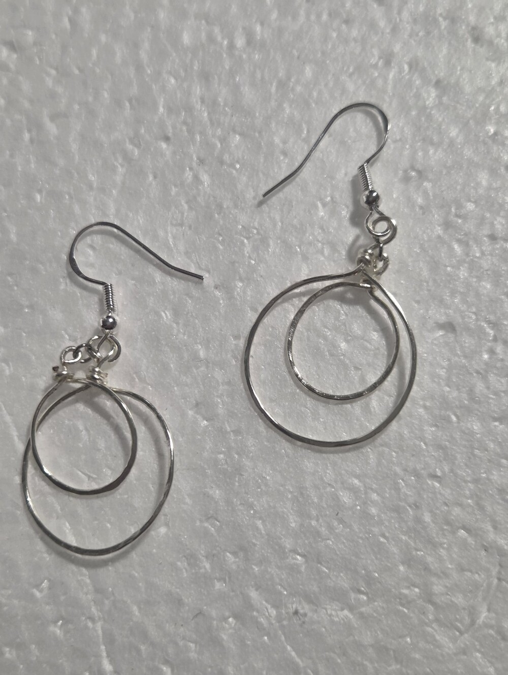 Handcrafted Silver Double Hoop Dangle Earrings - Women Jewelry